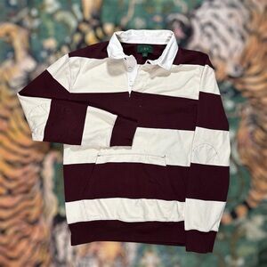 Vintage J Crew Oarsman Rugby Shirt Red Striped Long Sleeve Polo Collared Preppy